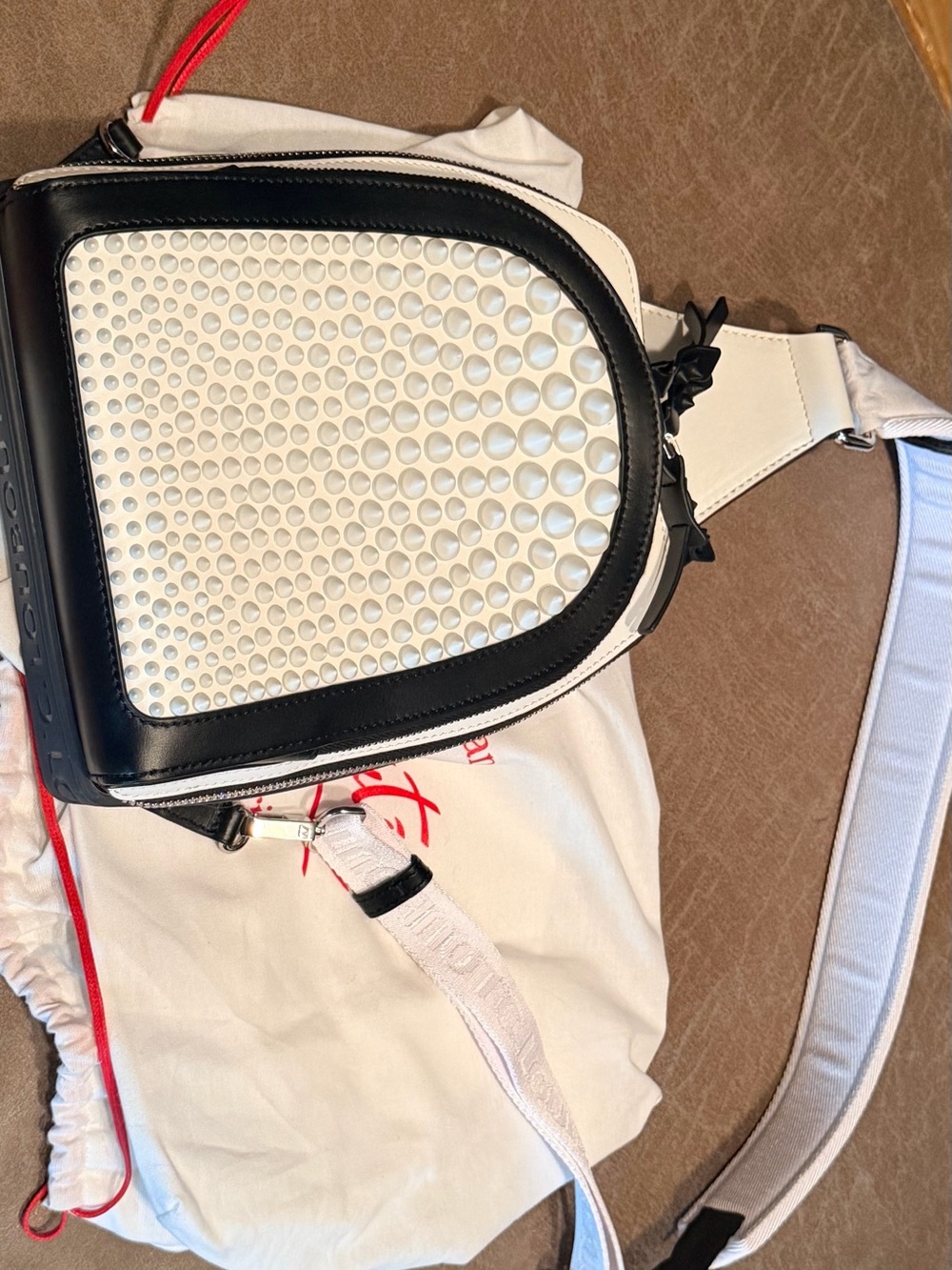 Christian Louboutin White and Black Textured Crossbody Sling